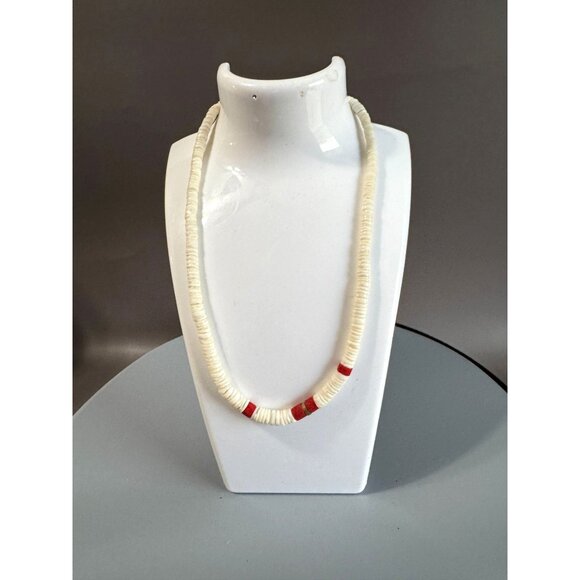 Vintage Spiny Oyster Shell Heishi Necklace Red Accents 16 Inches Southwestern - Picture 1 of 7